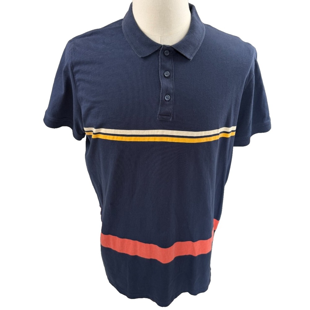 Esprit 80's‎ Navy Blue Retro Striped Short Sleeve Regular Fit Polo Shirt Mens XL